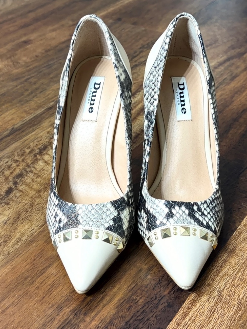 Dune London Studded Snake Print Pumps